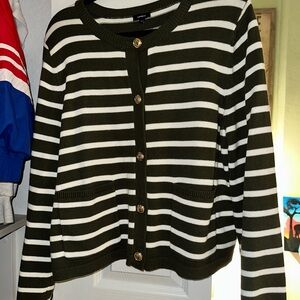 Express Olive and White Striped Cardigan